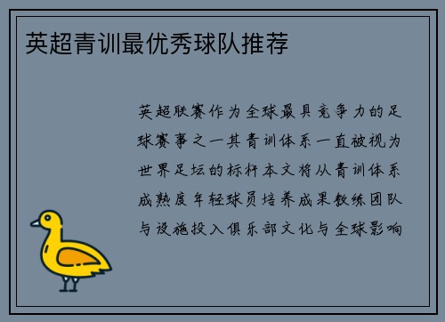 英超青训最优秀球队推荐