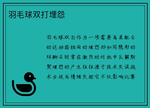 羽毛球双打埋怨